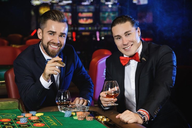Layar permainan Casino Hold'em dengan dealer dan kartu komunal di meja live roslot